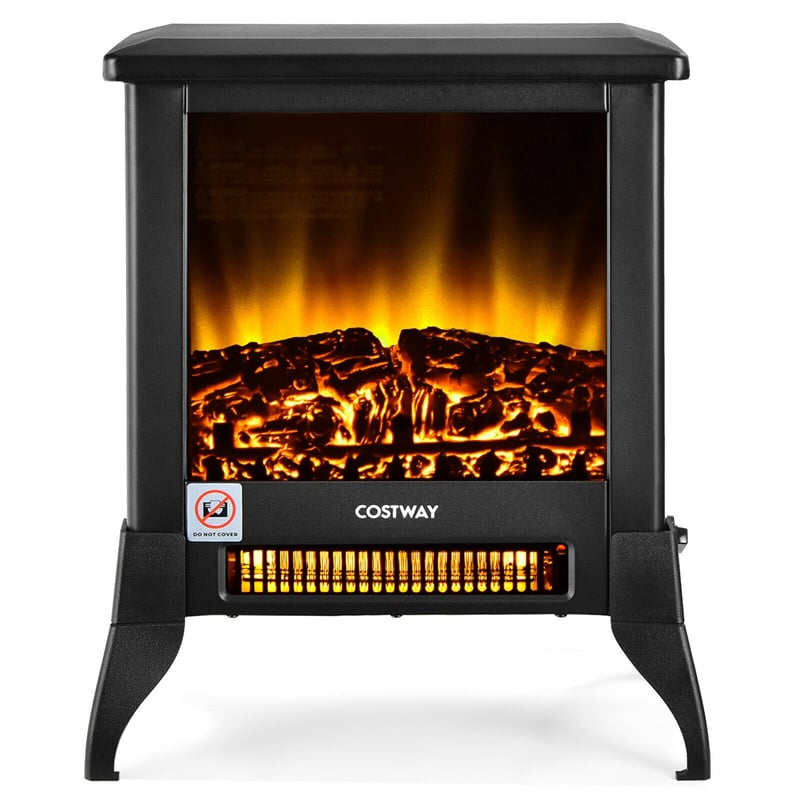 18" Electric Fireplace Heater 1400W Freestanding Stove Heater with Realistic Flame Effect - Soothe Seating