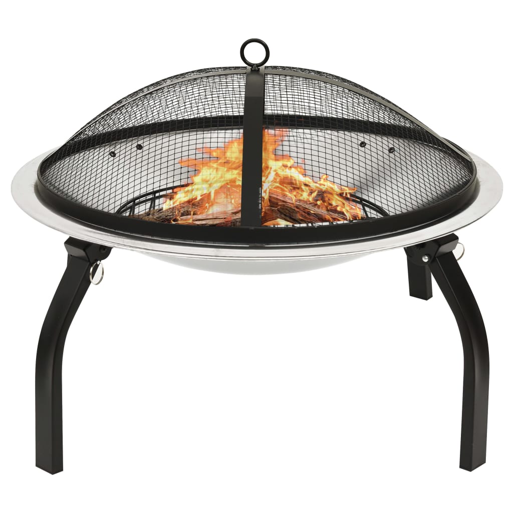 2-in-1 Fire Pit and BBQ with Poker 22"x22"x19.3" Stainless Steel - Soothe Seating