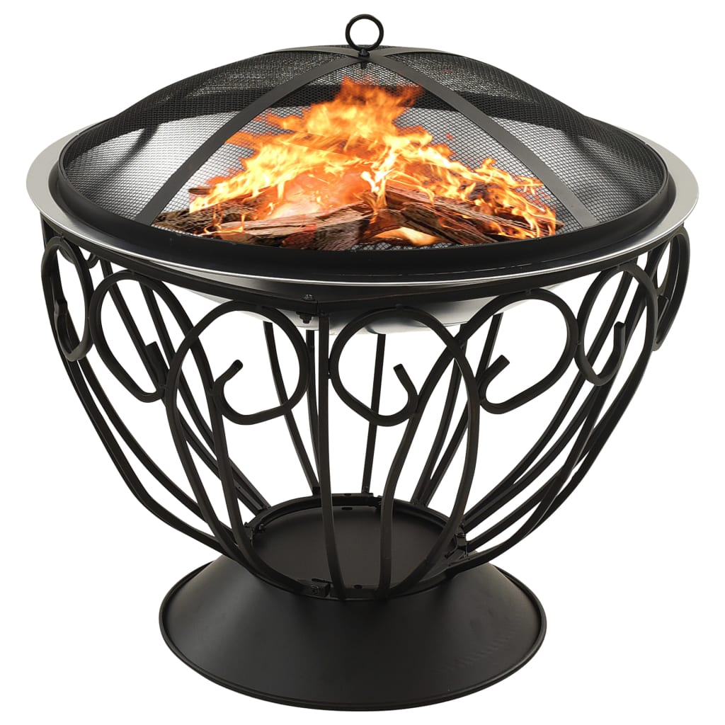 2-in-1 Fire Pit and BBQ with Poker 23.2"x23.2"x23.6" Stainless Steel - Soothe Seating