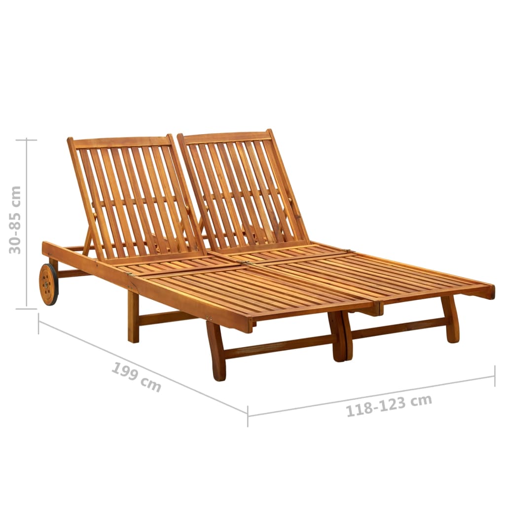 2-Person Sun Lounger Solid Acacia Wood - Soothe Seating