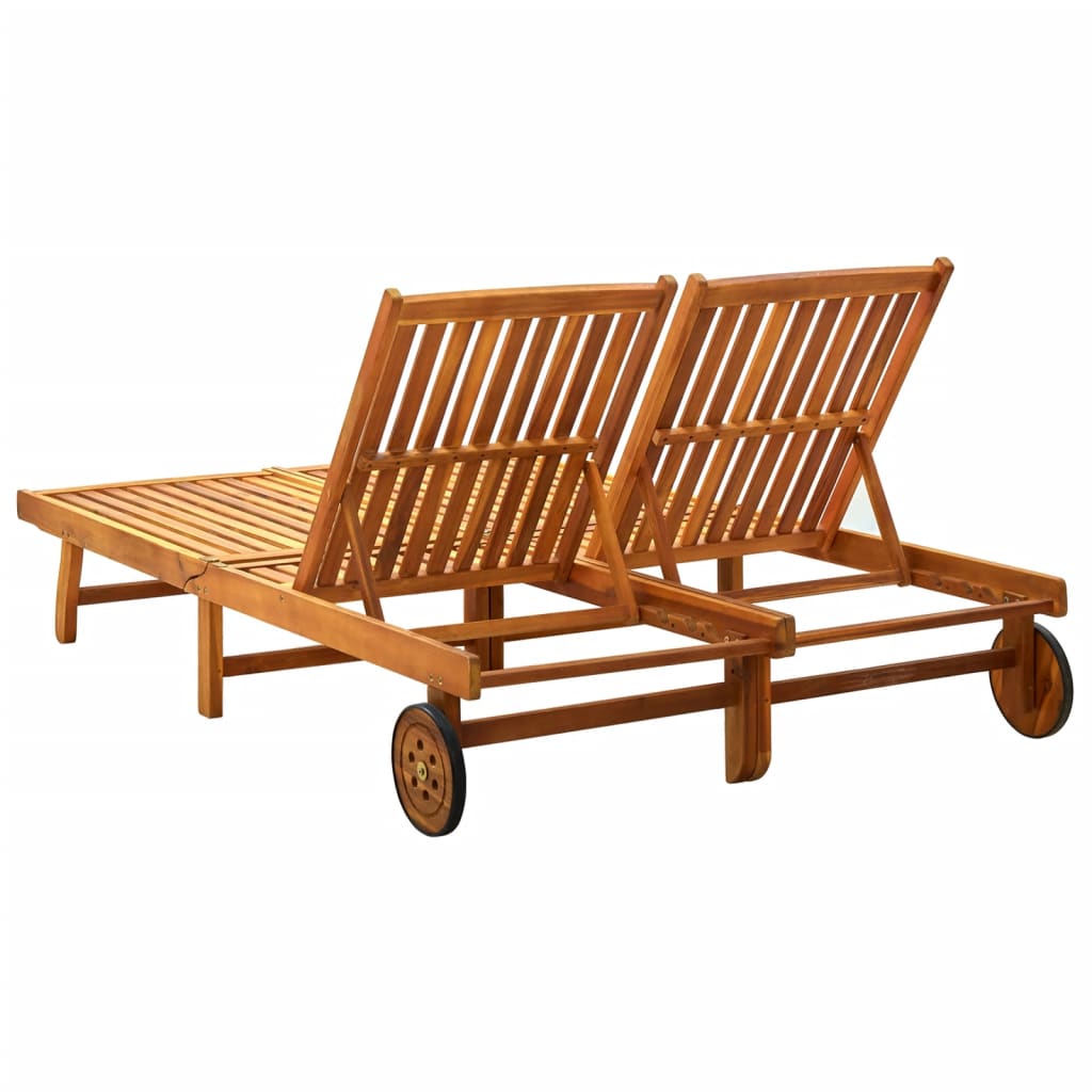 2-Person Sun Lounger Solid Acacia Wood - Soothe Seating