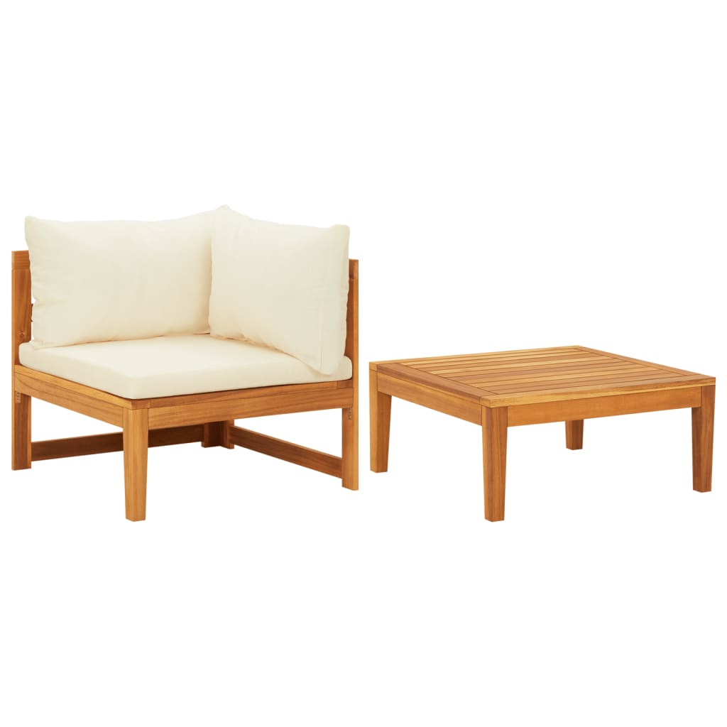 2 Piece Patio Lounge Set with Cream White Cushions Acacia Wood - Soothe Seating