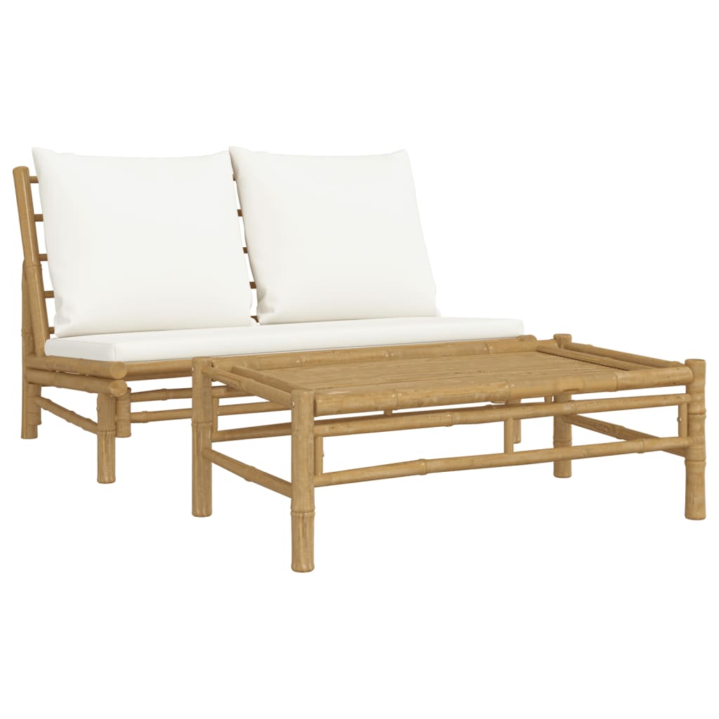 2 Piece Patio Lounge Set with Cream White Cushions Bamboo - Soothe Seating