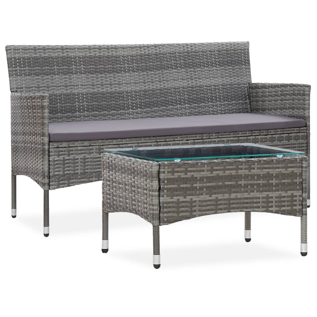 2 Piece Patio Lounge Set with Cushion Poly Rattan Gray - Soothe Seating