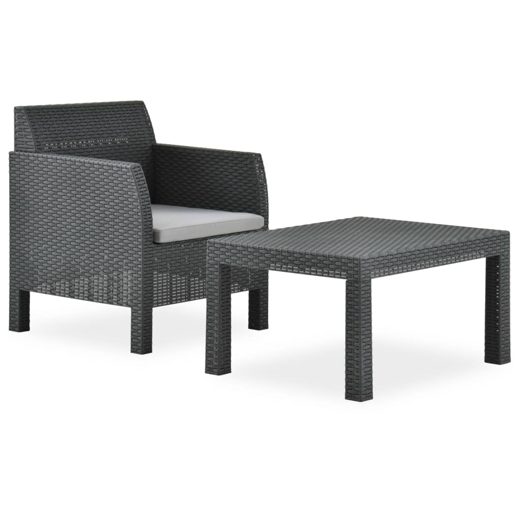 2 Piece Patio Lounge Set with Cushion PP Rattan Anthracite - Soothe Seating