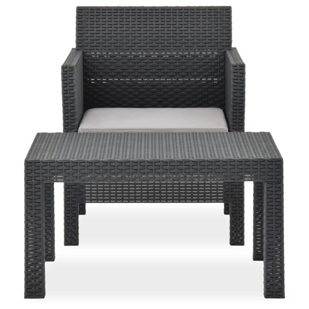 2 Piece Patio Lounge Set with Cushion PP Rattan Anthracite - Soothe Seating