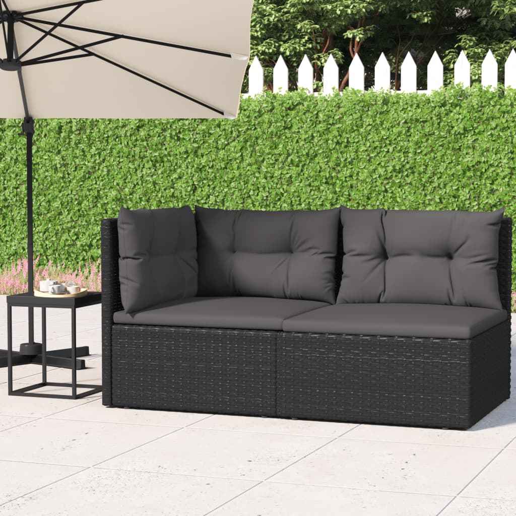 2 Piece Patio Lounge Set with Cushions Black Poly Rattan - Soothe Seating