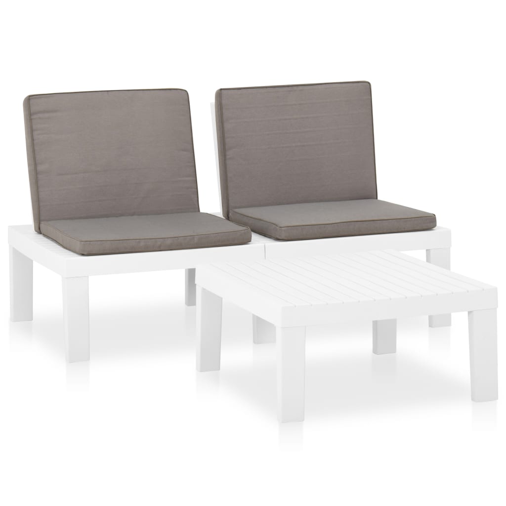 2 Piece Patio Lounge Set with Cushions Plastic White - Soothe Seating