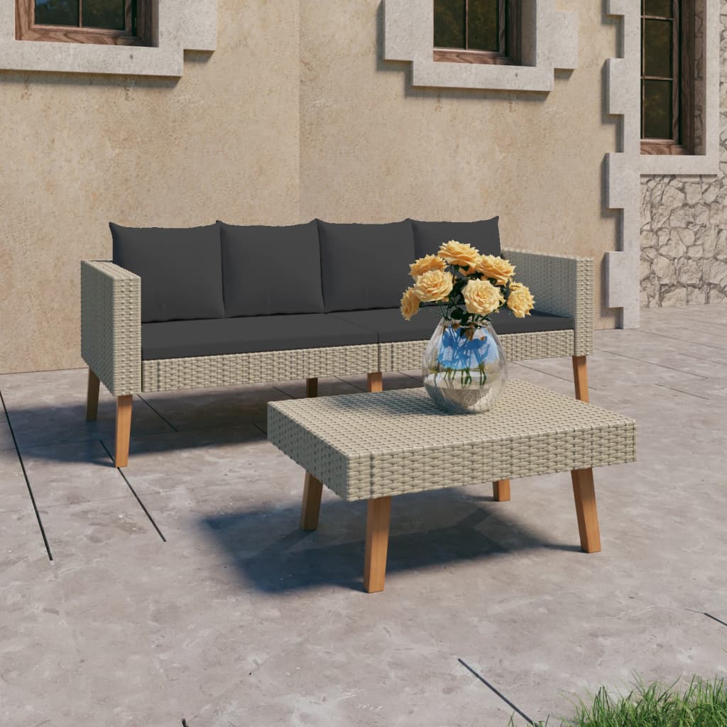 2 Piece Patio Lounge Set with Cushions Poly Rattan Beige - Soothe Seating