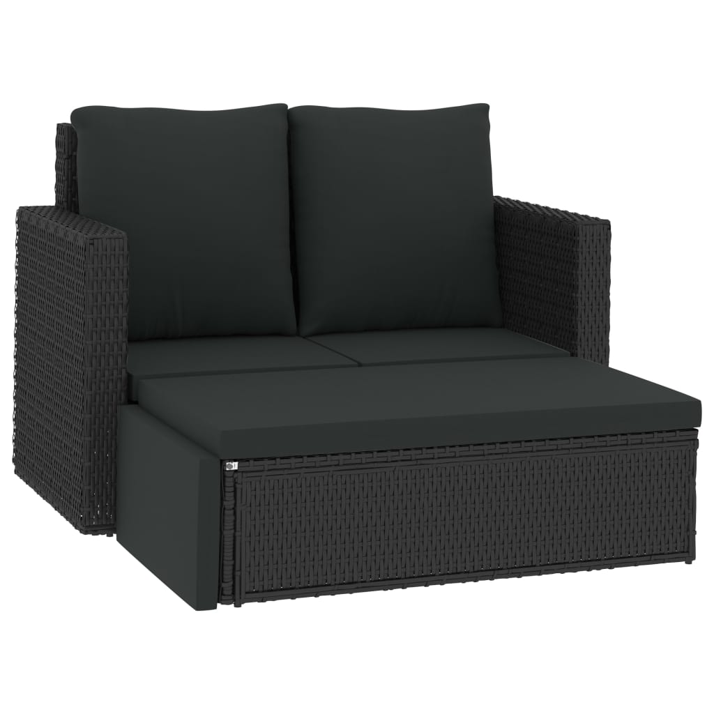 2 Piece Patio Lounge Set with Cushions Poly Rattan Black - Soothe Seating