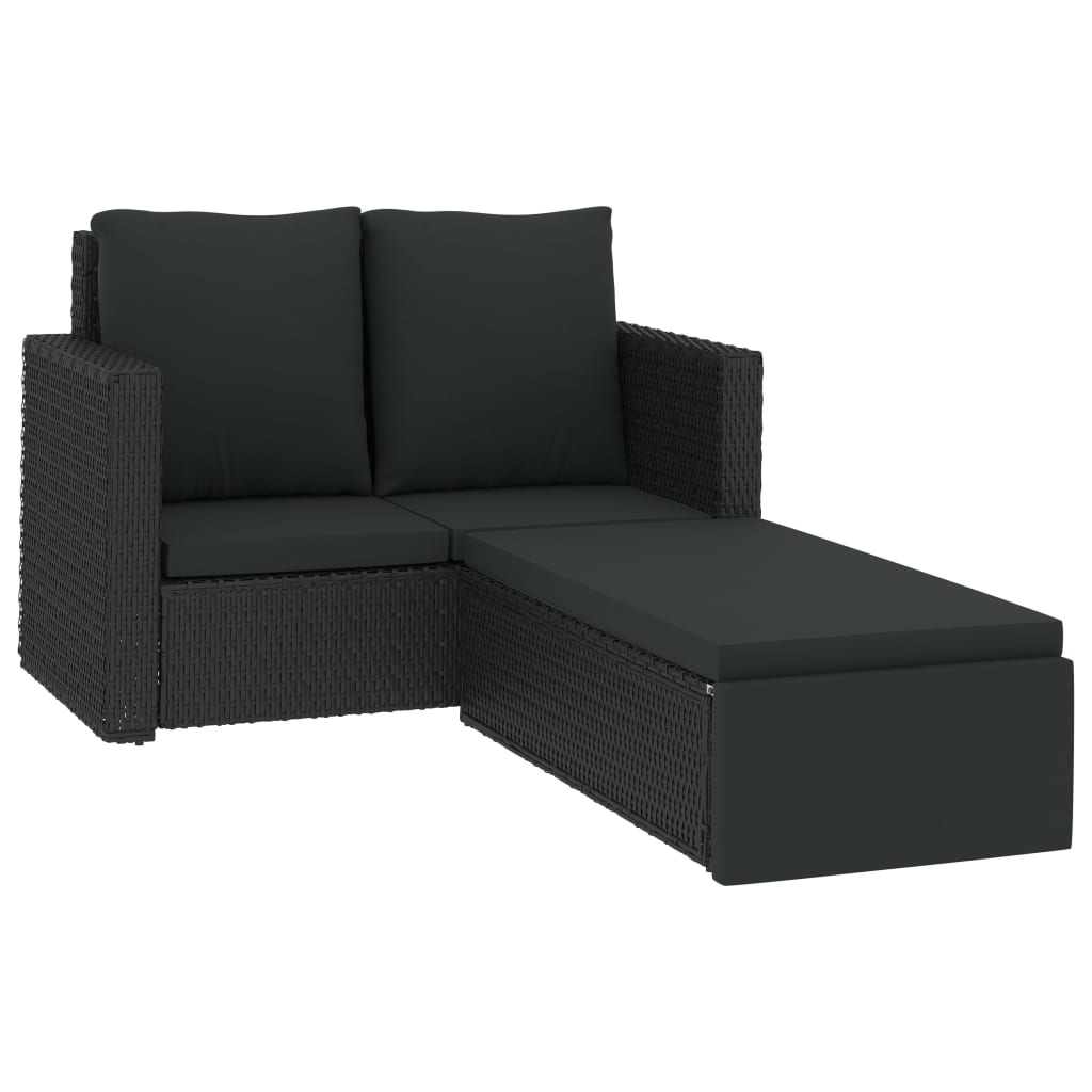 2 Piece Patio Lounge Set with Cushions Poly Rattan Black - Soothe Seating