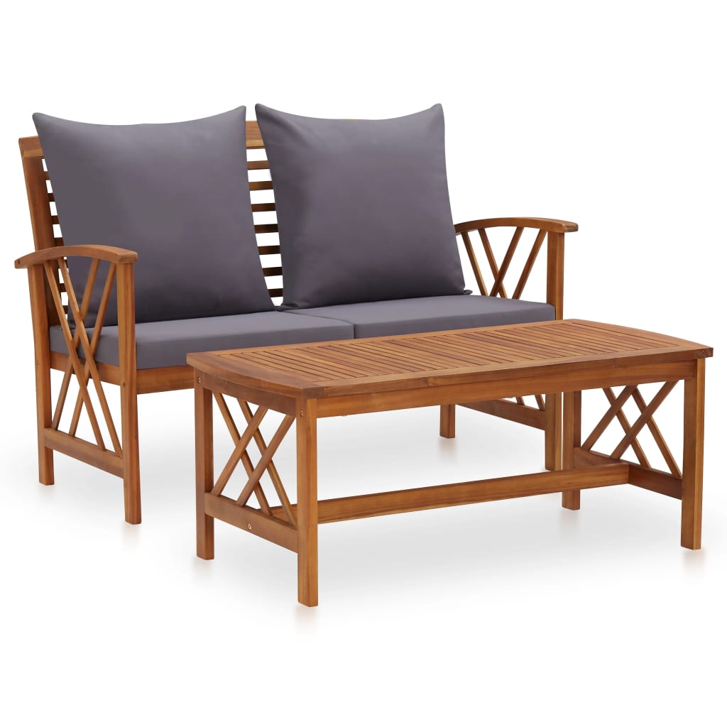 2 Piece Patio Lounge Set with Cushions Solid Acacia Wood - Soothe Seating