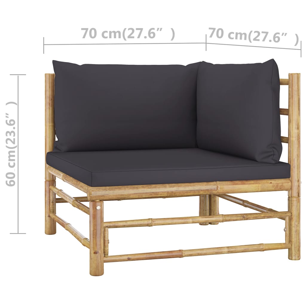 2 Piece Patio Lounge Set with Dark Gray Cushions Bamboo - Soothe Seating