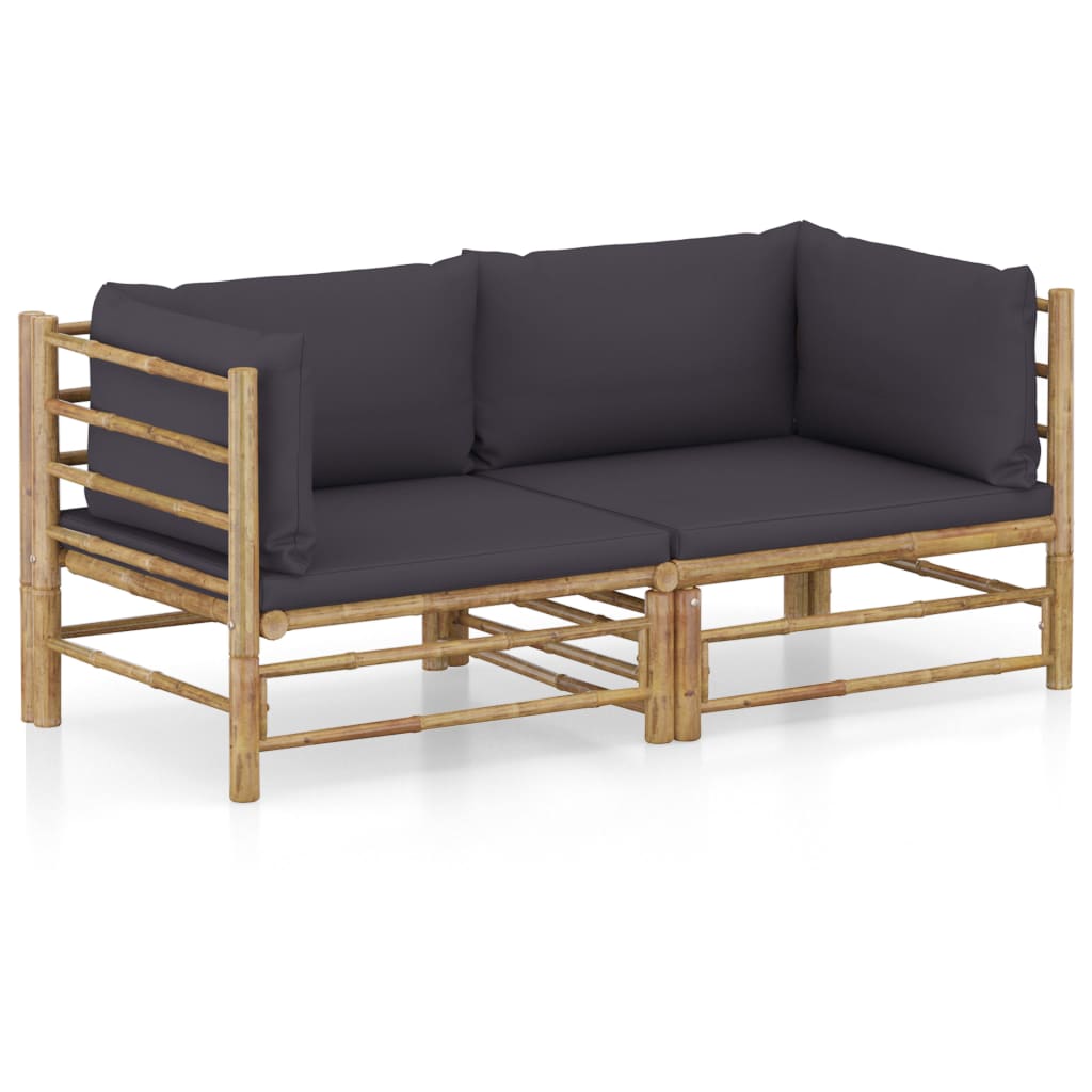 2 Piece Patio Lounge Set with Dark Gray Cushions Bamboo - Soothe Seating