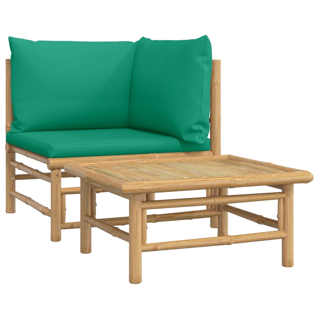 2 Piece Patio Lounge Set with Green Cushions Bamboo - Soothe Seating