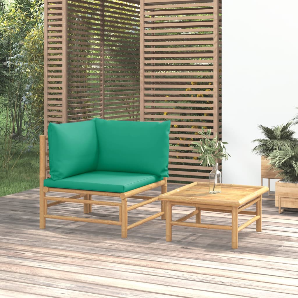 2 Piece Patio Lounge Set with Green Cushions Bamboo - Soothe Seating