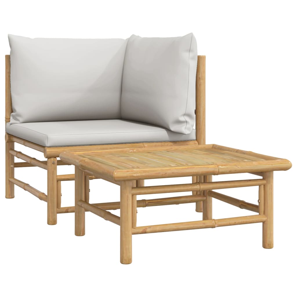 2 Piece Patio Lounge Set with Light Gray Cushions Bamboo - Soothe Seating