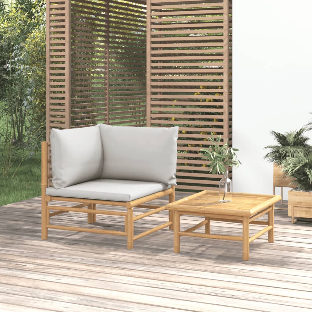 2 Piece Patio Lounge Set with Light Gray Cushions Bamboo - Soothe Seating