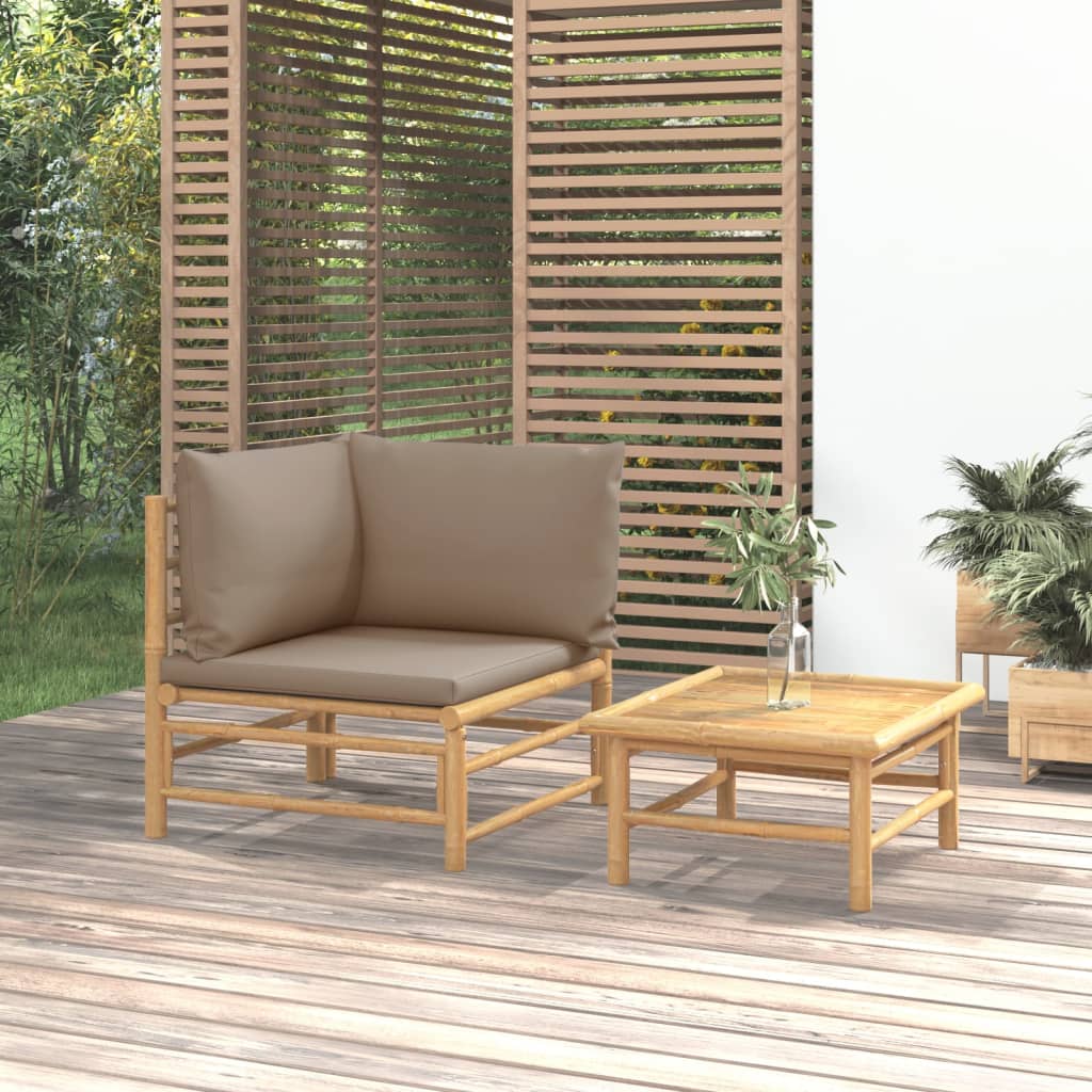 2 Piece Patio Lounge Set with Taupe Cushions Bamboo - Soothe Seating