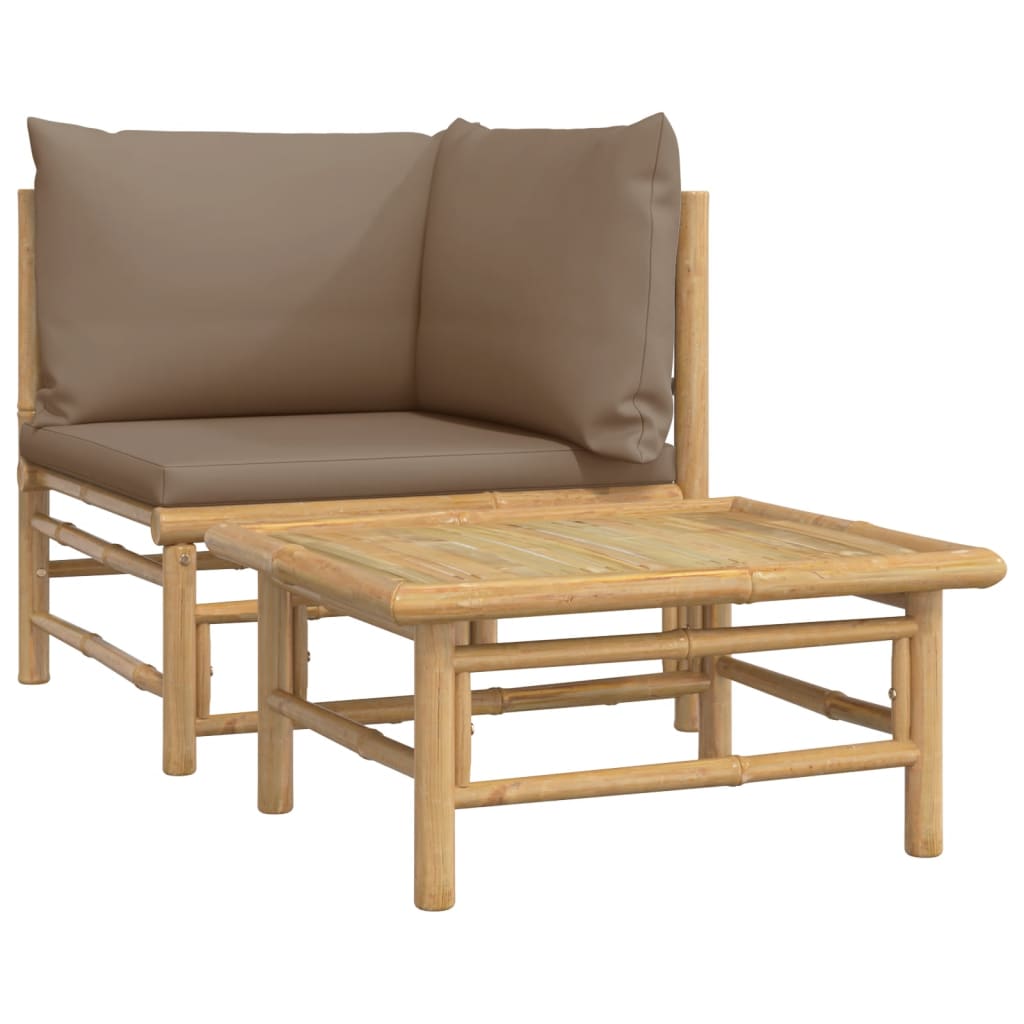 2 Piece Patio Lounge Set with Taupe Cushions Bamboo - Soothe Seating