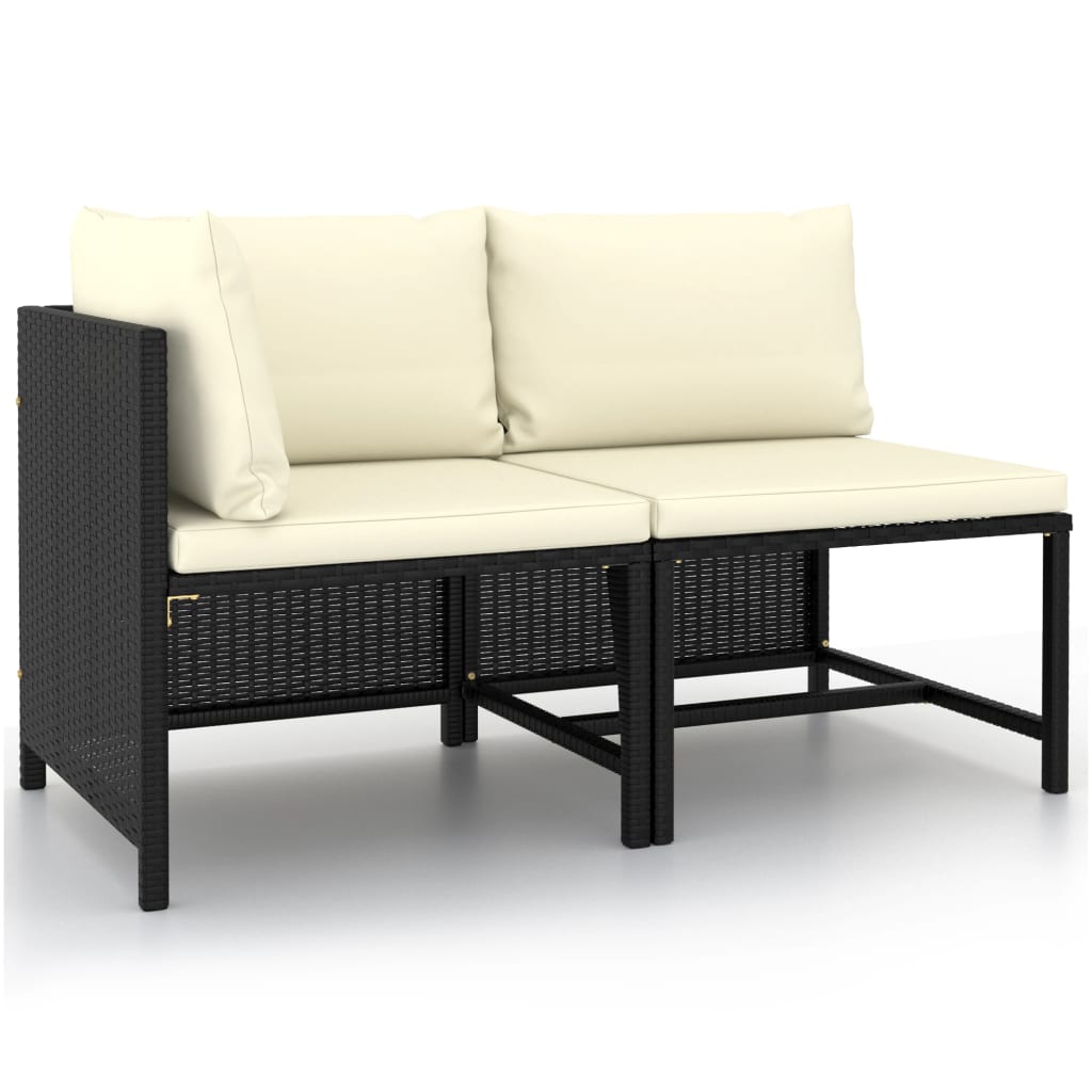 2 Piece Patio Sofa Set with Cushions Black Poly Rattan - Soothe Seating