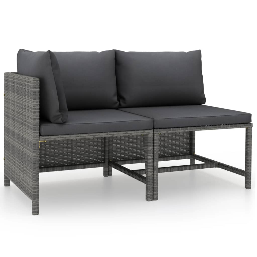 2 Piece Patio Sofa Set with Cushions Gray Poly Rattan - Soothe Seating