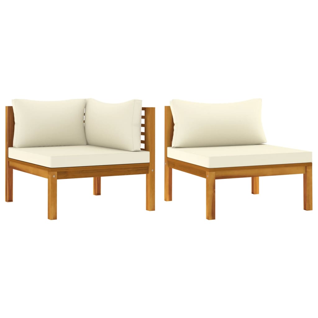 2 Piece Sofa Set with Cream White Cushions Solid Acacia Wood - Soothe Seating