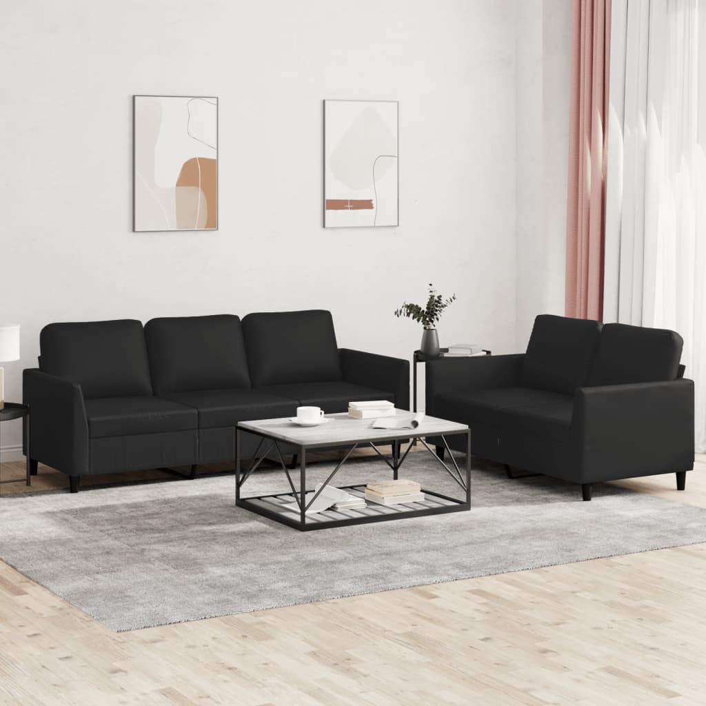 2 Piece Sofa Set with Cushions Black Faux Leather - Soothe Seating