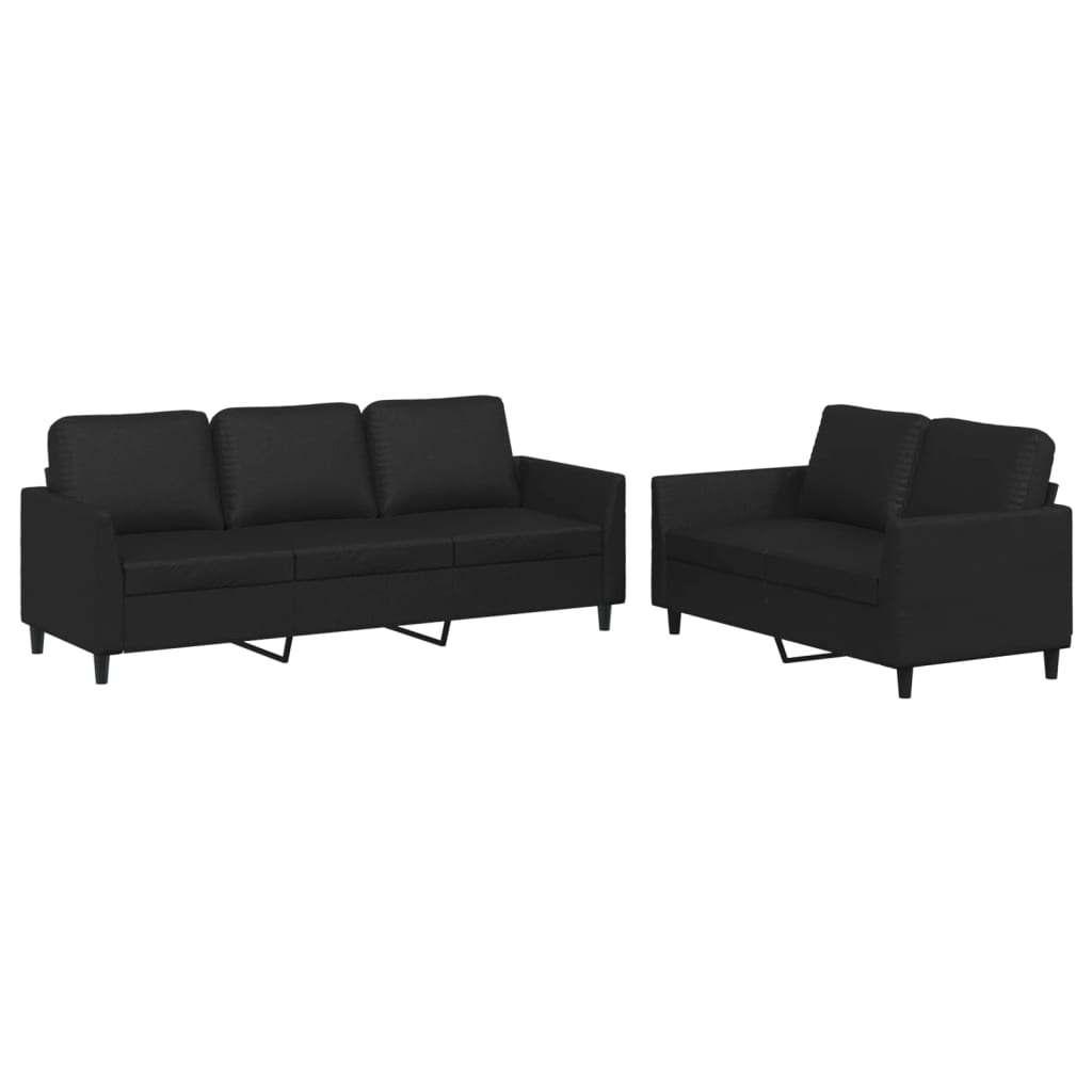 2 Piece Sofa Set with Cushions Black Faux Leather - Soothe Seating