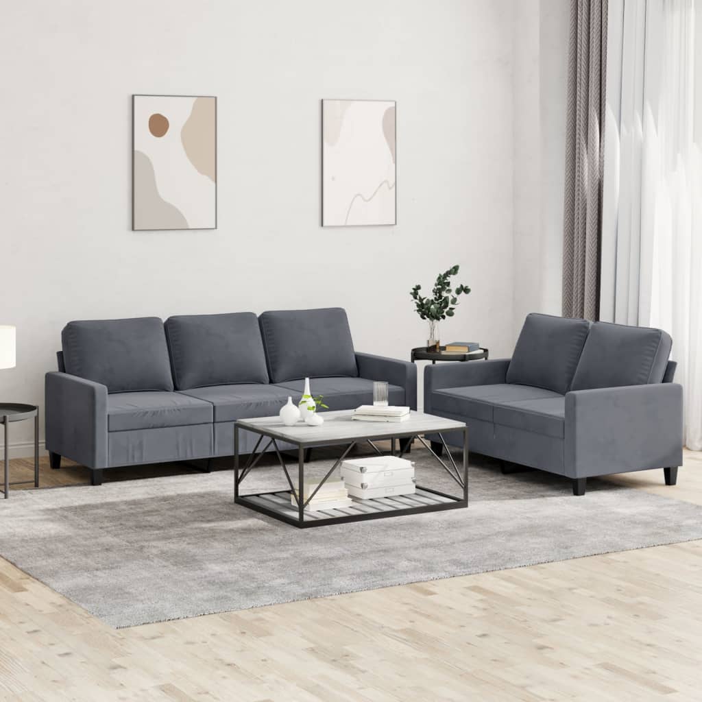 2 Piece Sofa Set with Cushions Dark Gray Velvet - Soothe Seating