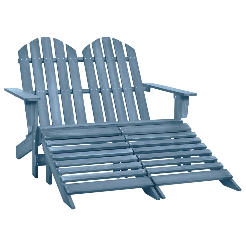 2-Seater Patio Adirondack Chair&Ottoman Fir Wood Blue - Soothe Seating