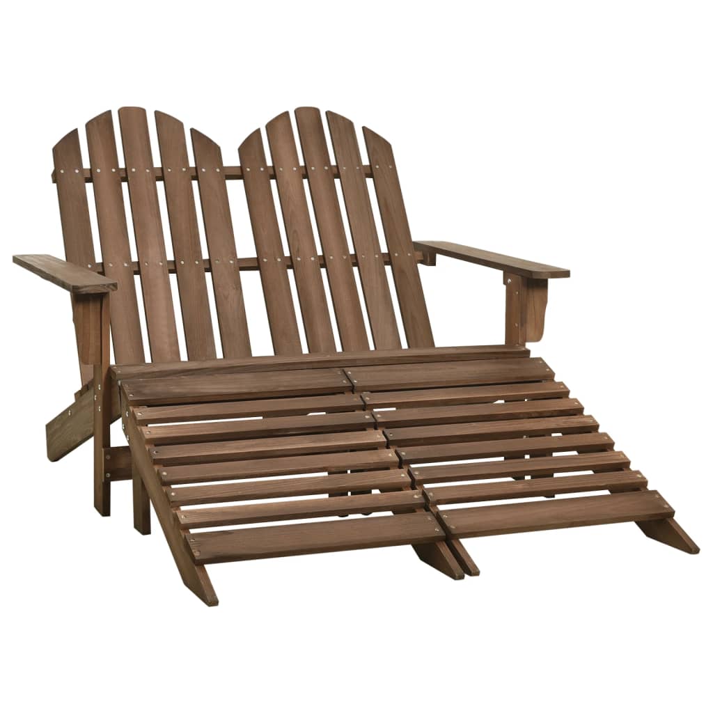 2-Seater Patio Adirondack Chair&Ottoman Fir Wood Brown - Soothe Seating