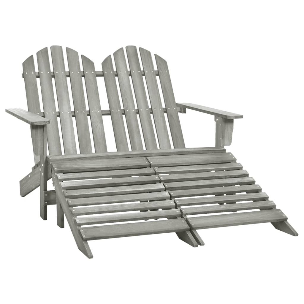 2-Seater Patio Adirondack Chair&Ottoman Fir Wood Gray - Soothe Seating