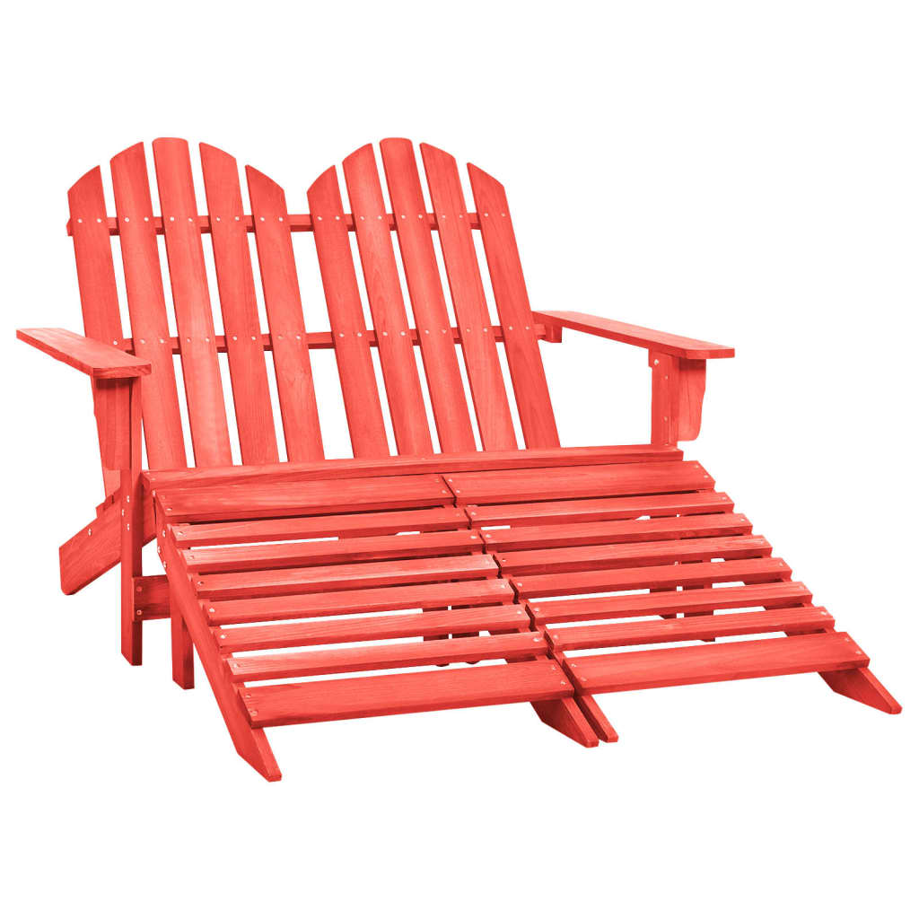 2-Seater Patio Adirondack Chair&Ottoman Fir Wood Red - Soothe Seating