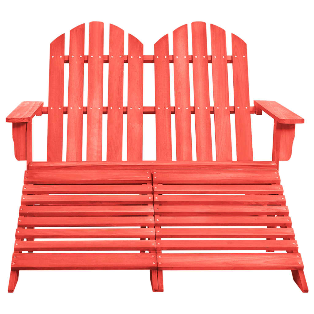 2-Seater Patio Adirondack Chair&Ottoman Fir Wood Red - Soothe Seating