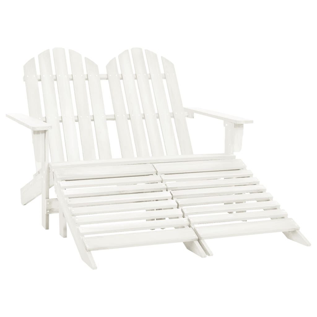 2-Seater Patio Adirondack Chair&Ottoman Fir Wood White - Soothe Seating