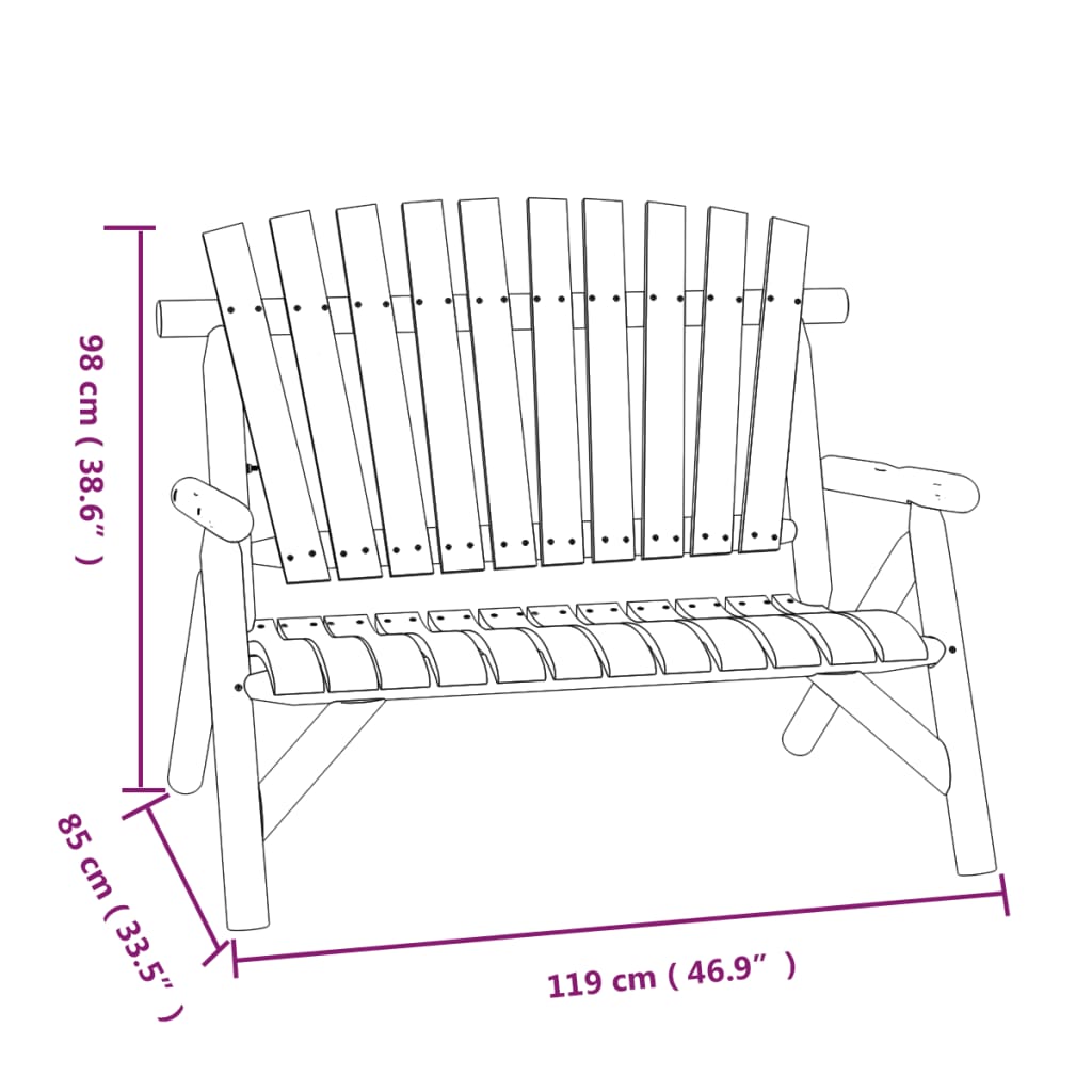 2-Seater Patio Bench 46.9"x33.5"x38.6" Solid Wood Spruce - Soothe Seating