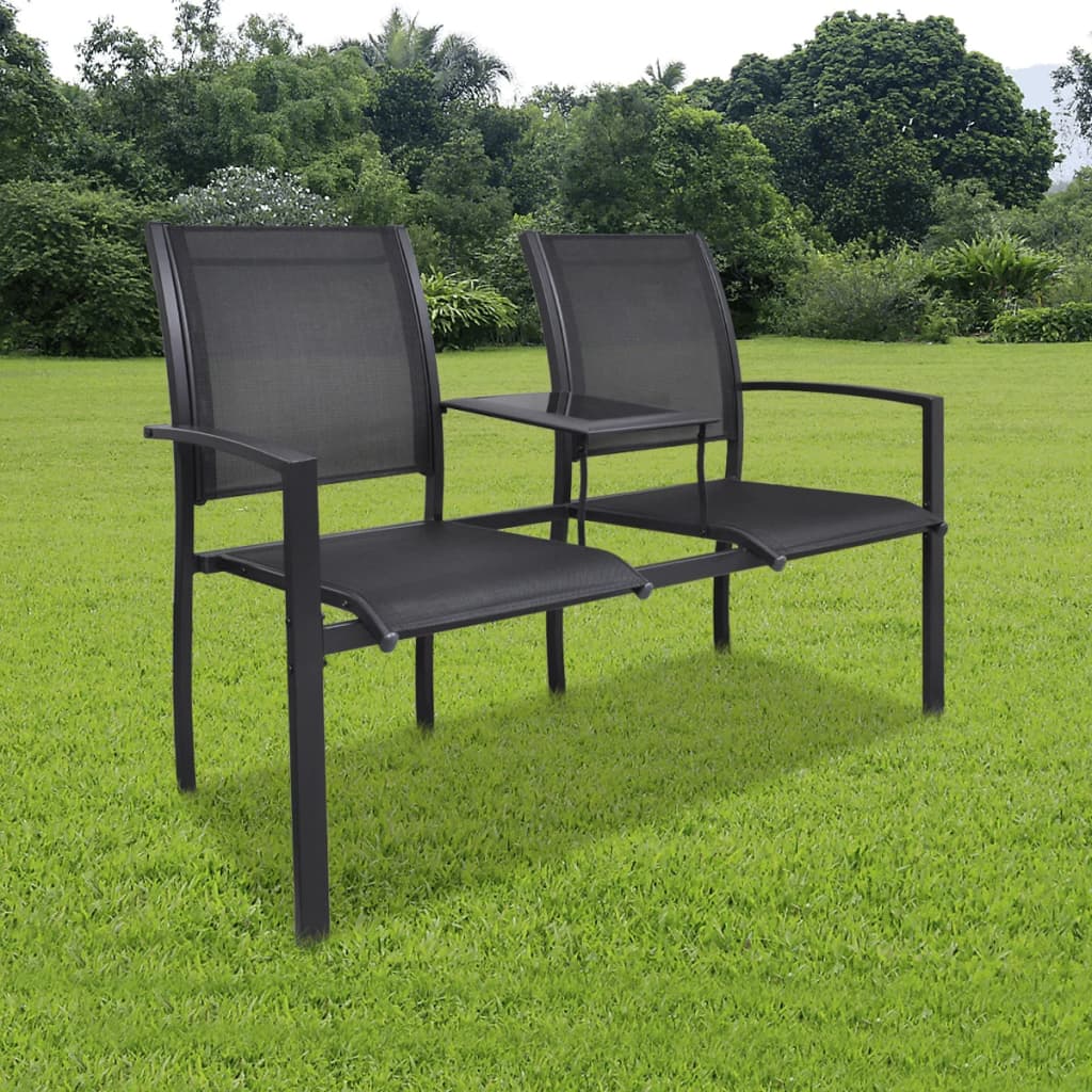 2 Seater Patio Bench 51.6" Steel and Textilene Black - Soothe Seating