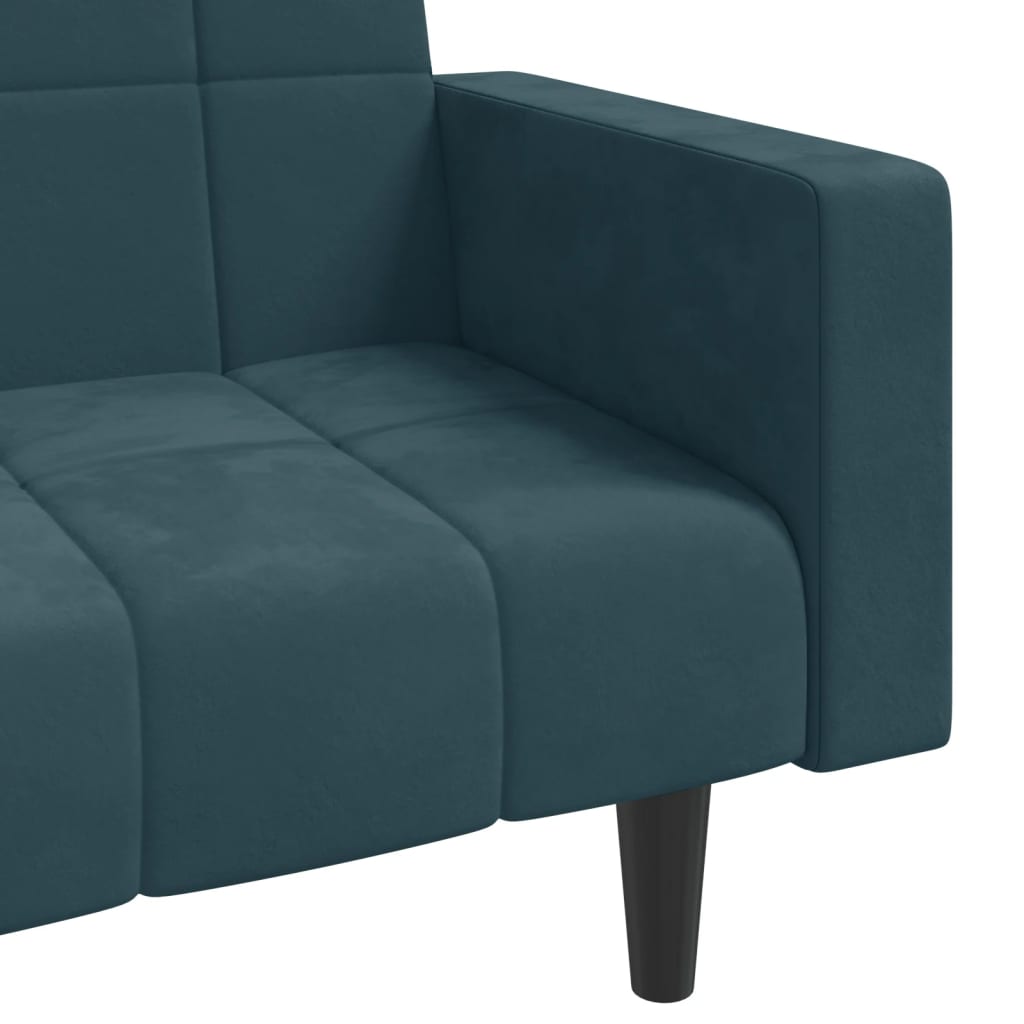 2-Seater Sofa Bed with Two Pillows Blue Velvet - Soothe Seating