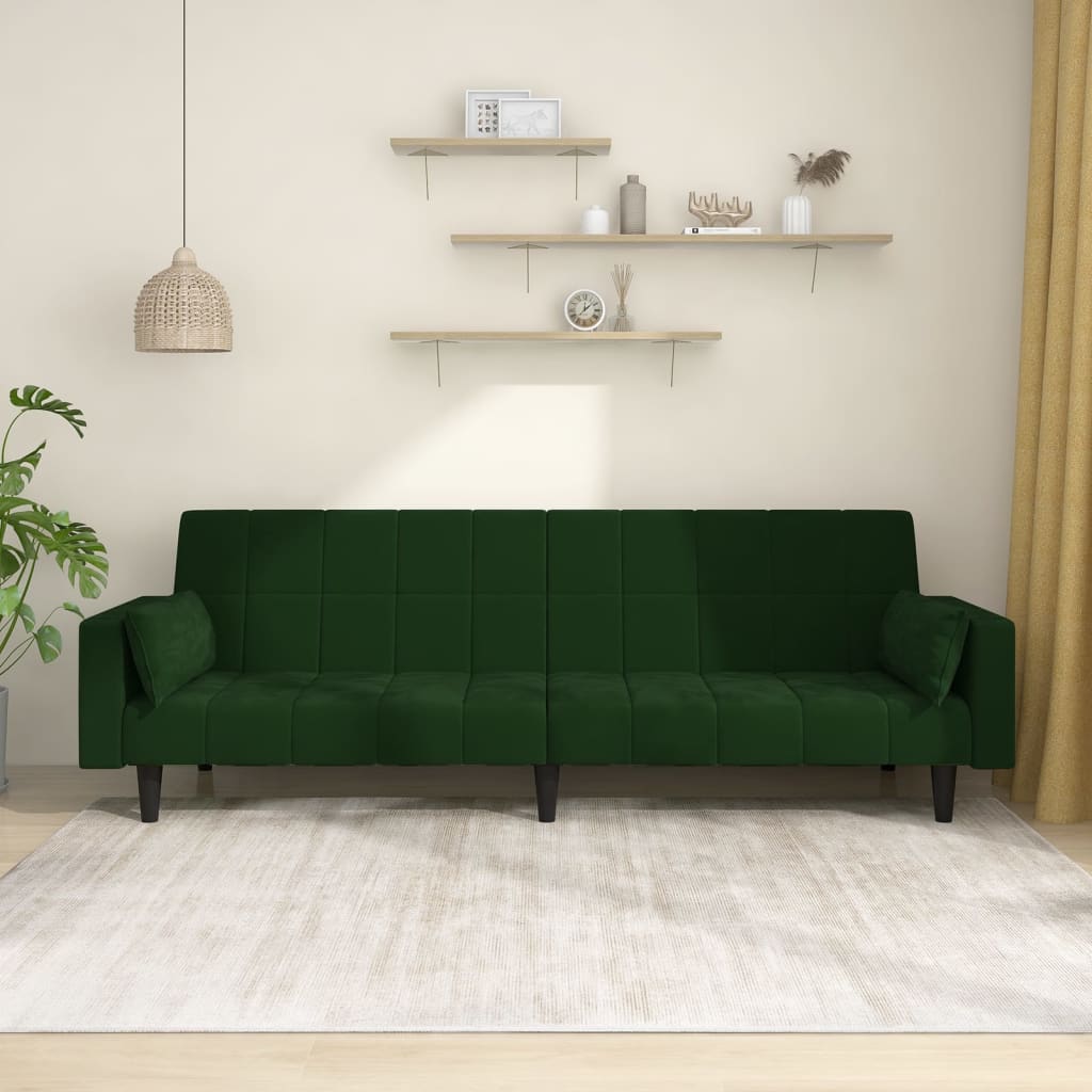 2-Seater Sofa Bed with Two Pillows Dark Green Velvet - Soothe Seating