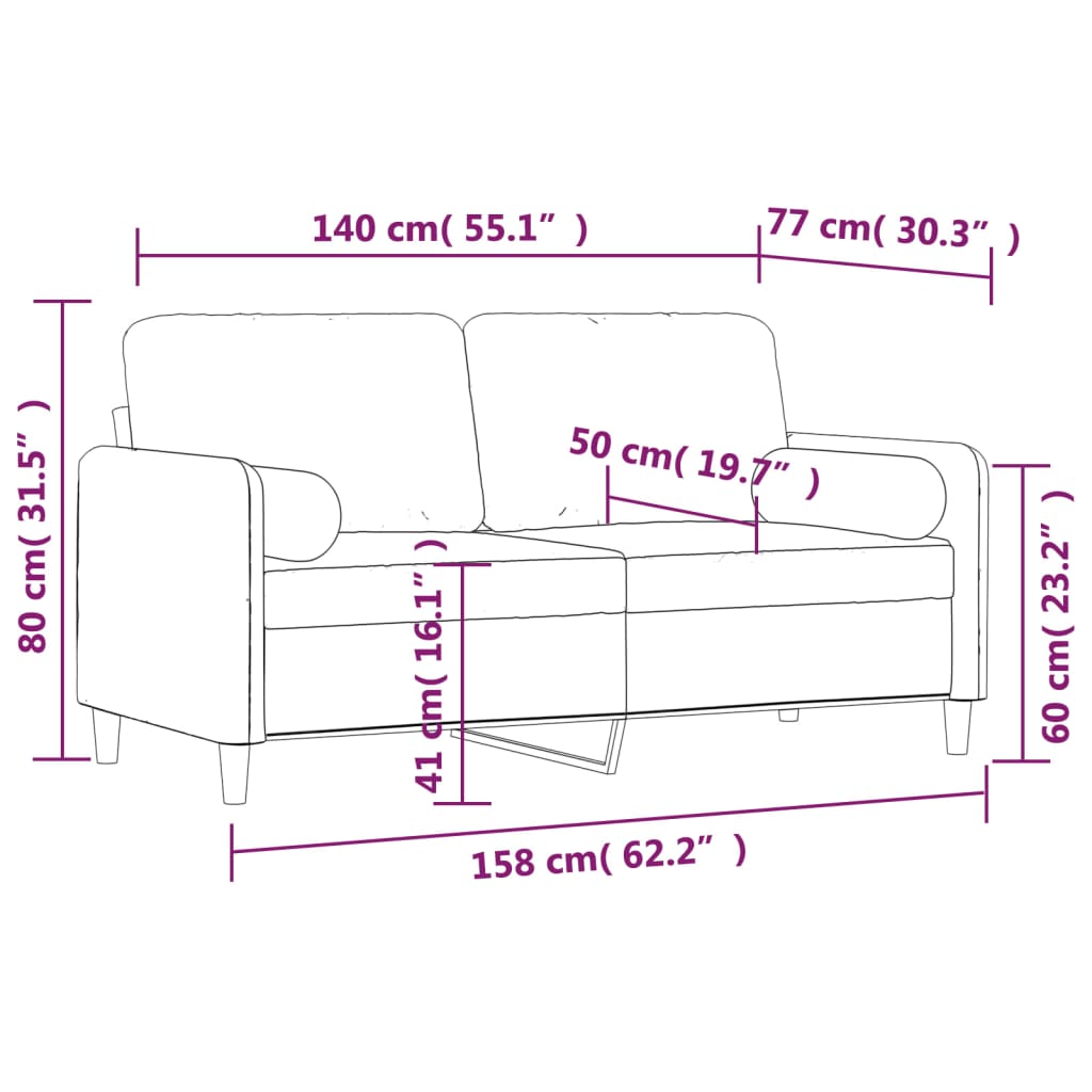 2-Seater Sofa with Pillows&Cushions Light Gray 55.1" Velvet - Soothe Seating