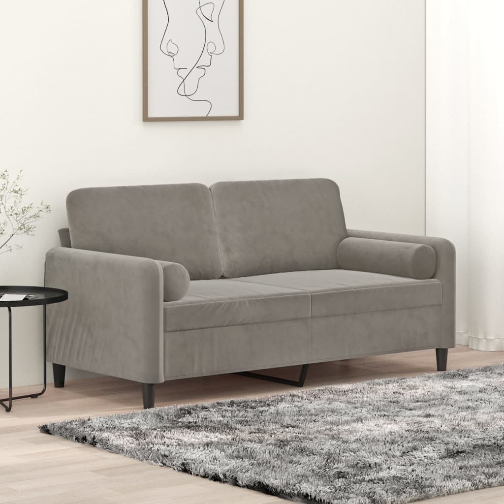 2-Seater Sofa with Pillows&Cushions Light Gray 55.1" Velvet - Soothe Seating
