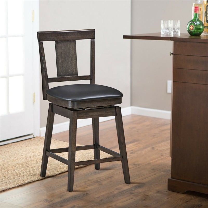 24 Inch 360° Swivel Upholstered Counter Height Bar Stool with Rubber Wood Legs - Soothe Seating