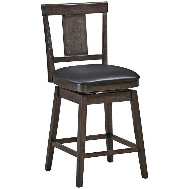 24 Inch 360° Swivel Upholstered Counter Height Bar Stool with Rubber Wood Legs - Soothe Seating