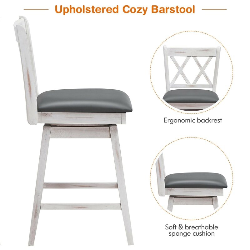 25 Inch Swivel Bar Stools Set of 2 Upholstered Counter Height Bar Stools with Rubber Wood Legs & Ergonomic Backrest - Soothe Seating