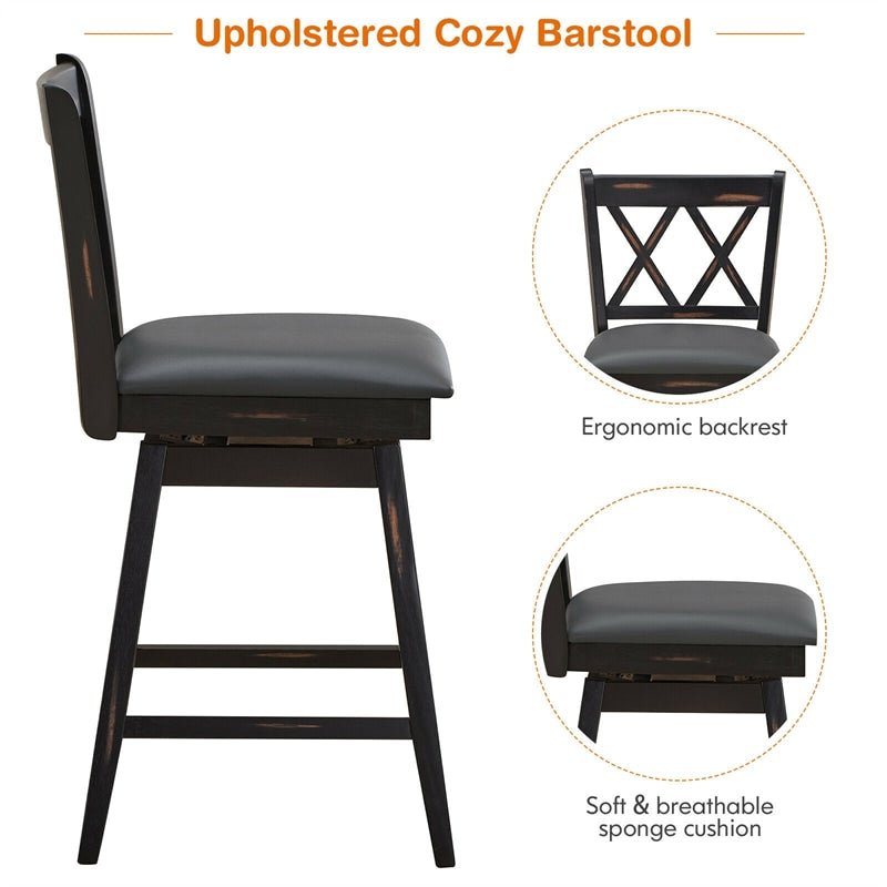 25 Inch Swivel Bar Stools Set of 2 Upholstered Counter Height Bar Stools with Rubber Wood Legs & Ergonomic Backrest - Soothe Seating