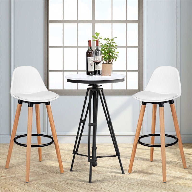 28.5" Mid-Century Barstool Set of 2 Armless Dining Pub Chair with PU Leather Seat & Round Metal Footrest - Soothe Seating