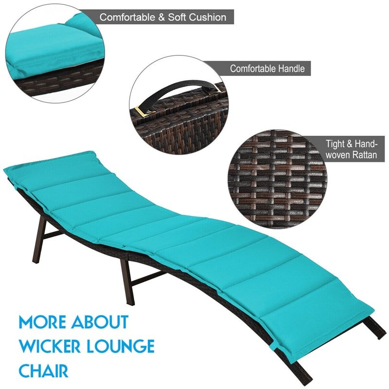 2Pcs Rattan Folding Patio Lounger Chair with Double Sided Cushions - Soothe Seating