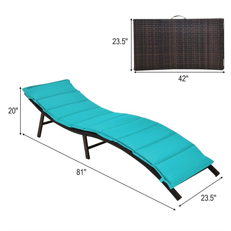 2Pcs Rattan Folding Patio Lounger Chair with Double Sided Cushions - Soothe Seating