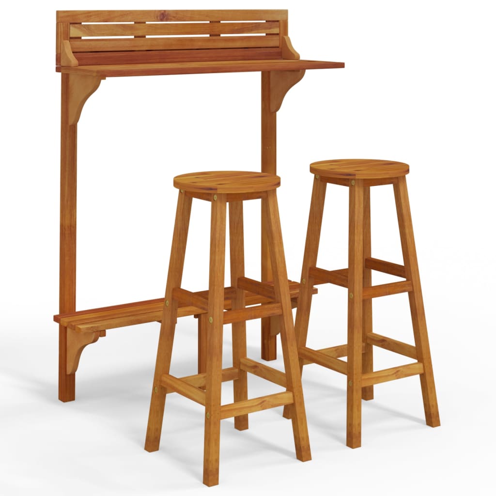 3 Piece Balcony Bar Set Solid Wood Acacia - Soothe Seating